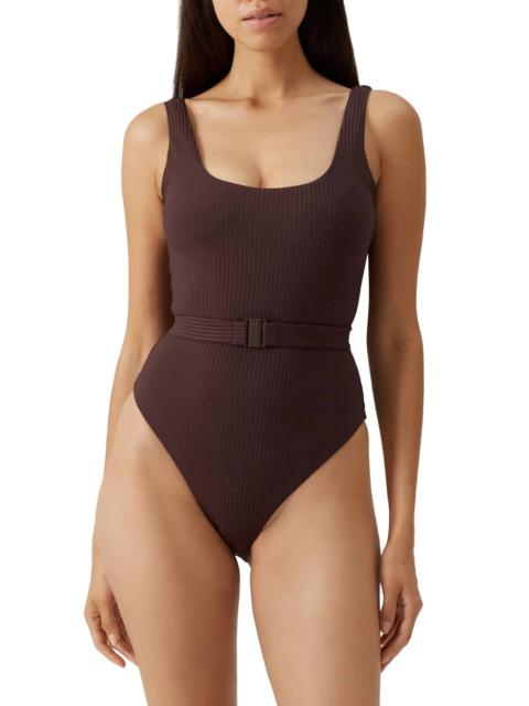 MELISSA ODABASH Melissa Odabash Rio Belted Rib One-Piece Swimsuit in Brown Ribbed at Nordstrom