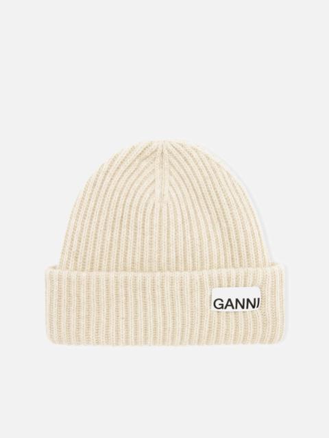 帽子 GANNI Rib Beanie \"BRAZILIAN SAND\" Ganni Structured Ribbed Beanie in Brazilian Sand - Black