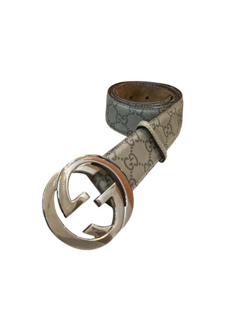 GUCCI VINTAGE GUCCI SILVER GG LOGO BUCKLE ITALY LEATHER BELT