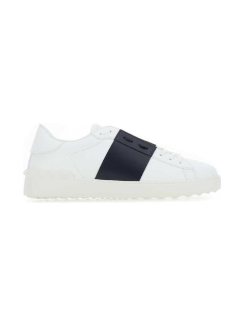 Valentino White Leather Open Sneakers With Blue Navy Band