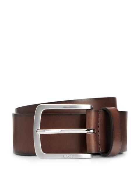 BOSS ITALIAN-LEATHER BELT WITH LOGO-ENGRAVED BUCKLE