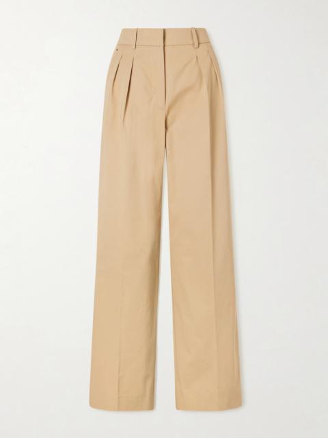 Moncler Appliquéd Pleated Cotton-twill Wide-leg Pants
