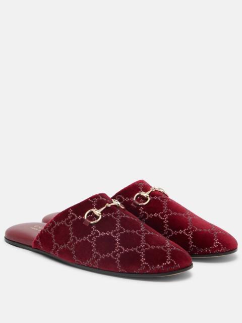 GUCCI Lucy GG Crystal velvet mules