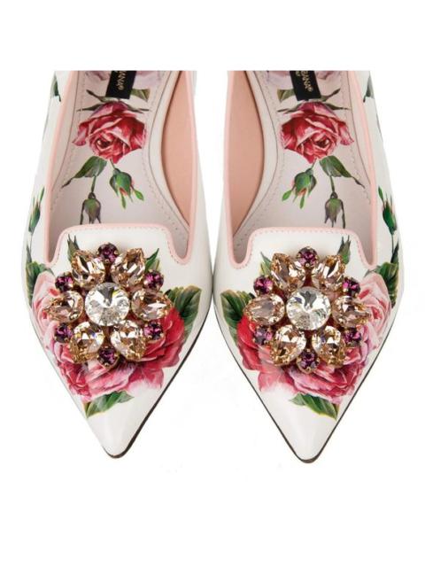 Dolce & Gabbana Rose Crystal Brooch Ballet Flats BELLUCCI Pink White 10023