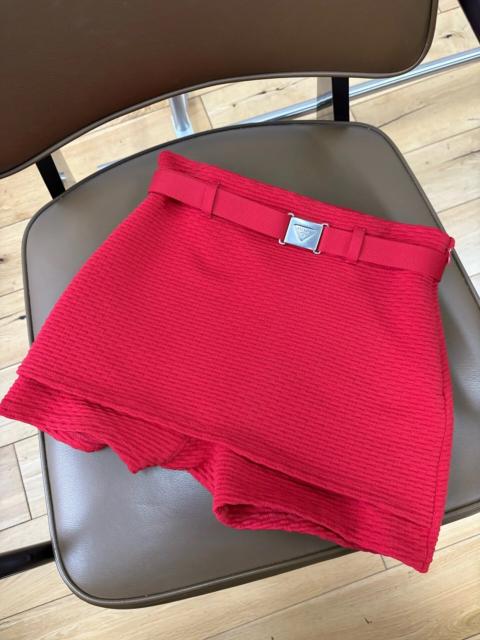 Prada Prada red triangle logo belted shorts