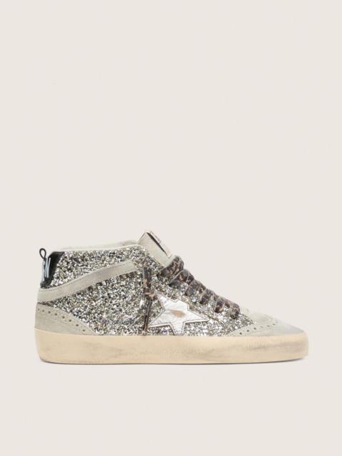 Golden Goose Mid Star LTD in silver glitter with silver metallic leather star