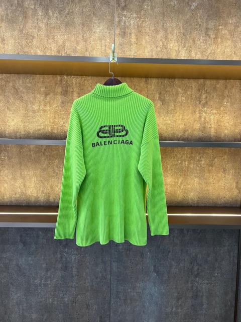 BALENCIAGA Balenciaga oversized ribbed logo-print cotton rollneck sweater in a lime-green