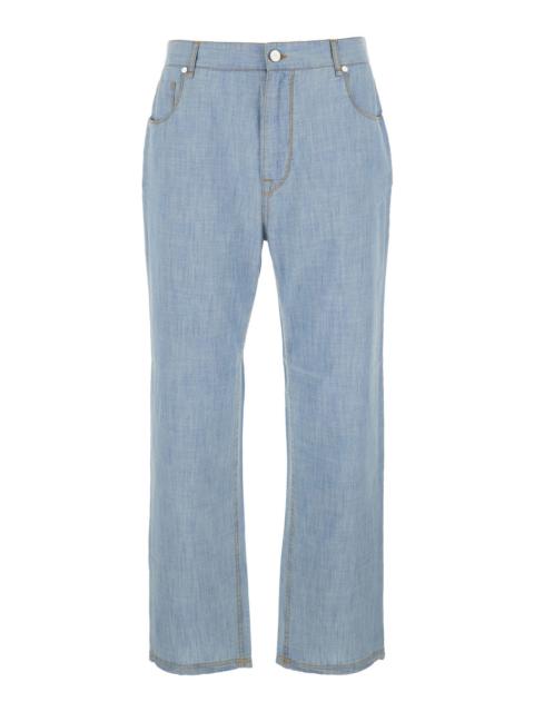 Fendi Men Blue Jeans With Belt Loops And Logo Patch On The Rear In Denim Man