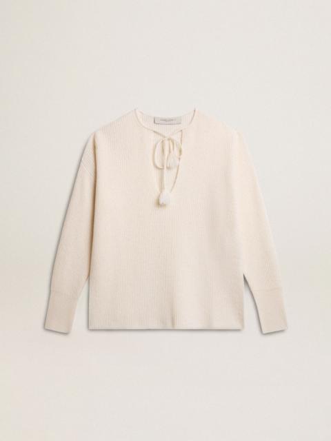 Golden Goose Ribbed wool sweater with V neck and drawstring with tassels