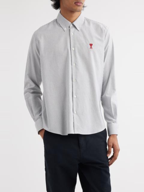 AMI Paris AMI PARIS Ami de Coeur Stripe Cotton Oxford Button-Down Shirt in Black/natural White/039 at Nordstro