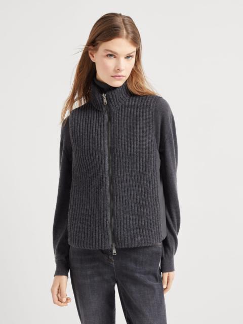 Brunello Cucinelli Cashmere Feather yarn reversible knit down vest with monili