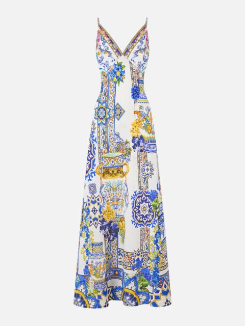 CAMILLA V NECK FULL LENGTH BIAS SLIP DRESS