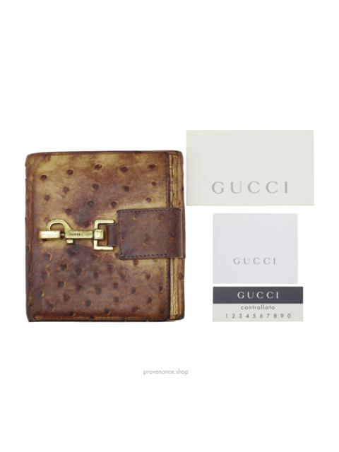 GUCCI Compact Wallet - Tan Ostrich Leather