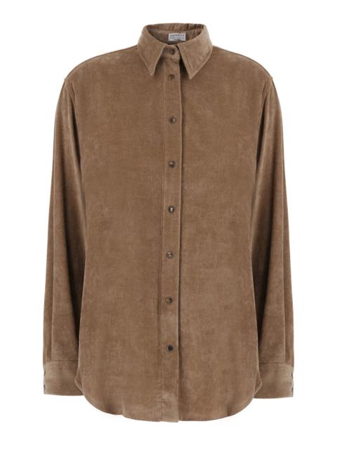 Brunello Cucinelli Brunello Cucinelli Women Beige Shirt With Classic Collar In Corduroy For Women