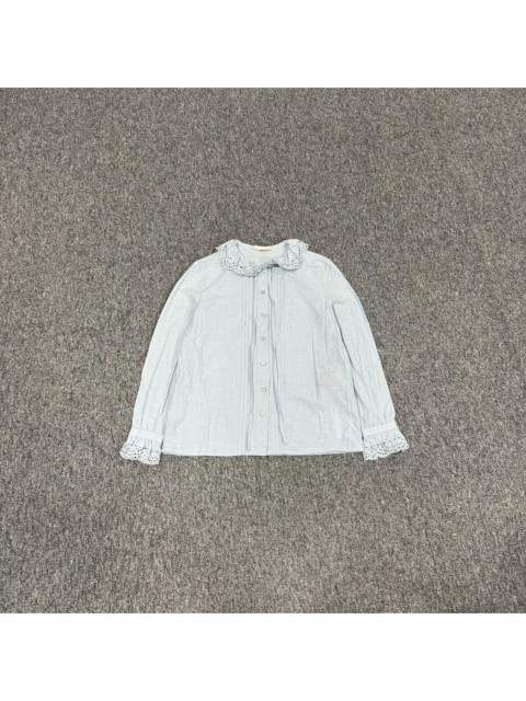 CELINE Celine Blue Embroidered Collar Cotton Blouse