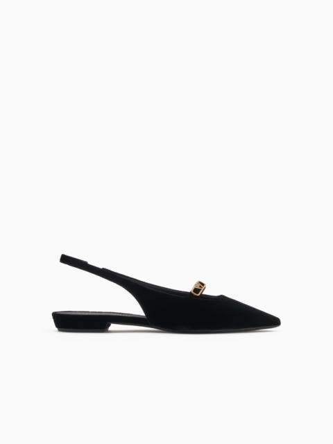 EMPORIO ARMANI SLINGBACK BALLERINAS MADE OF VELVET, WITH EAGLE PLATE