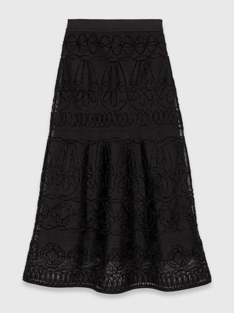 maje Embroidered basket-weave knit skirt