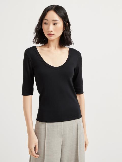 Brunello Cucinelli Stretch cotton ribbed jersey T-shirt with monili