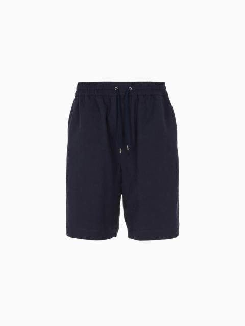 GIORGIO ARMANI FLAT FRONT BERMUDA SHORTS MADE OF LYOCELL CANVAS AND COTTON