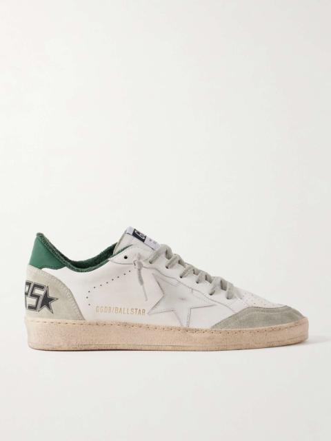 Golden Goose Ball Star Distressed Suede-Trimmed Leather Sneakers