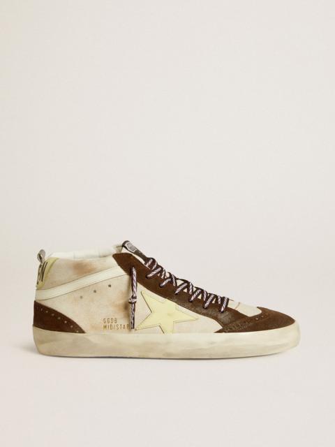 Golden Goose Men's Mid Star in beige glitter with yellow suede star and cotton flash
