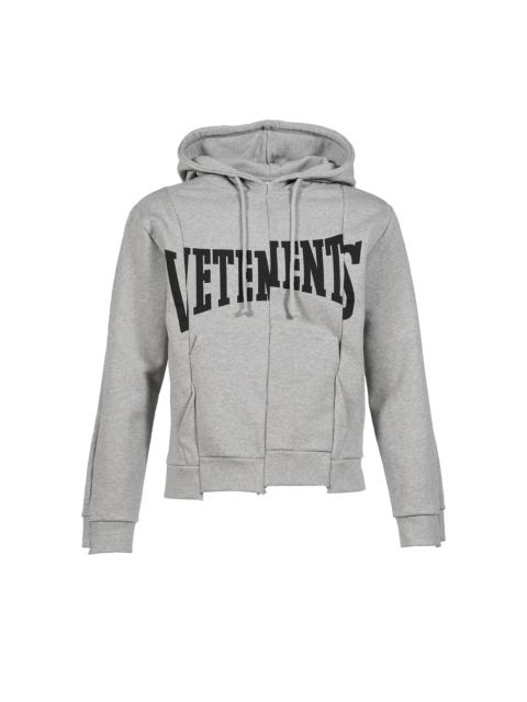 VETEMENTS CUT-UP LOGO FITTED HOODIE / GRY MELANGE