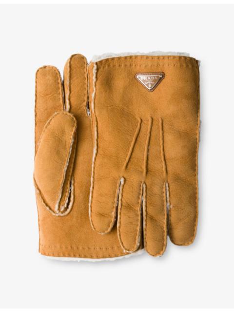 Prada Triangle-Logo Suede Gloves