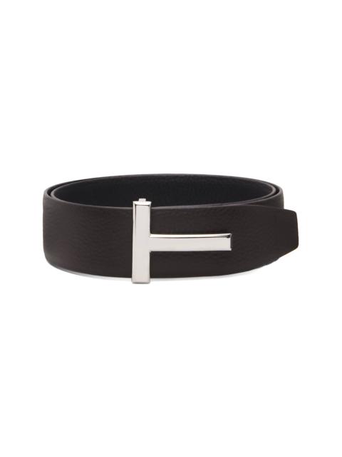 TOM FORD Brown & Black Grain Leather T Icon Reversible Belt