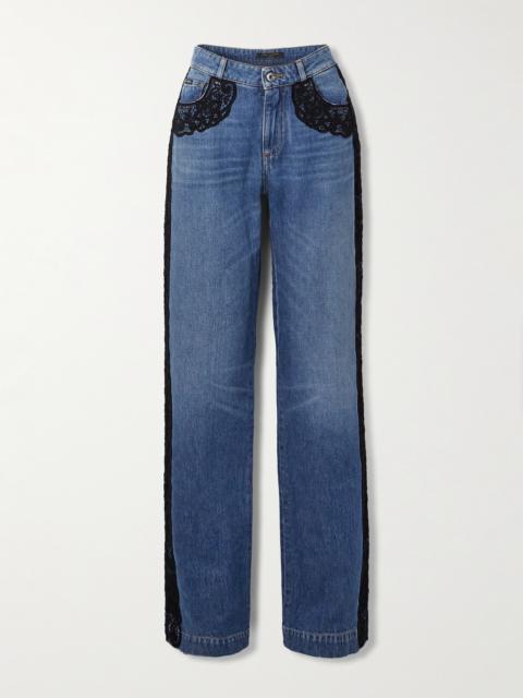 Dolce & Gabbana Lace-trimmed Mid-rise Straight-leg Jeans