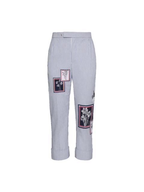 Thom Browne Seersucker Framed Floral Backstrap Trouser