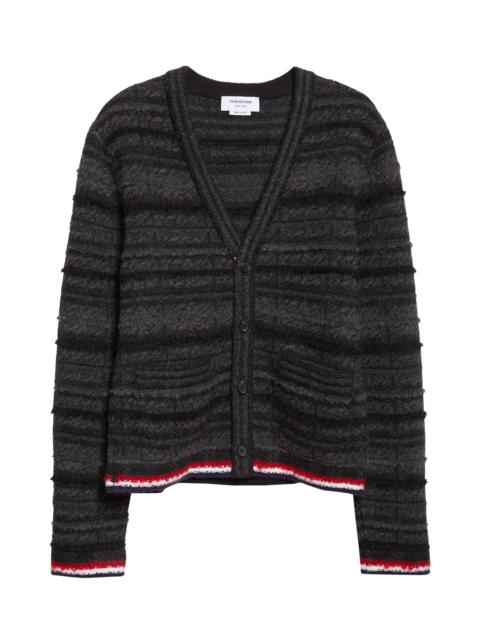 Thom Browne Thom Browne Tartan Check Inlay Jacquard Cardigan in Black at Nordstrom