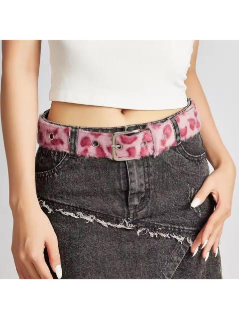Other Designers Japanese Brand - Y2K Pink Leopard Faux Fur Grommet Belt - Cyber Core