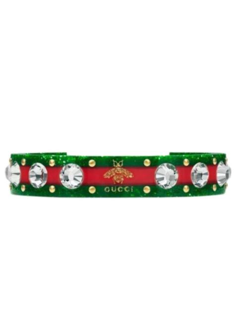 GUCCI Vintage Web Cuff Bracelet With Crystals