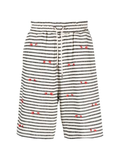 HENRIK VIBSKOV FRINGY SWEAT SHORTS - BLACK WHITE STRIPES