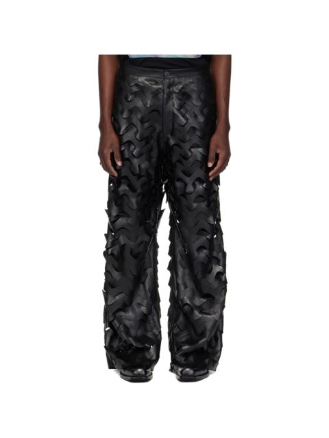 LU'U DAN Black Laser Cut Wide-Leg Faux-Leather Pants