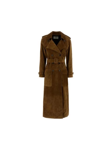 SAINT LAURENT SAINT LAURENT Brown Suede Trench Coat New & Authentic (Women