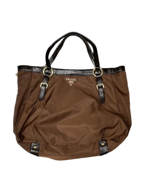 PRADA Milano Logo Tote Bag Brown Nylon/Leather PM