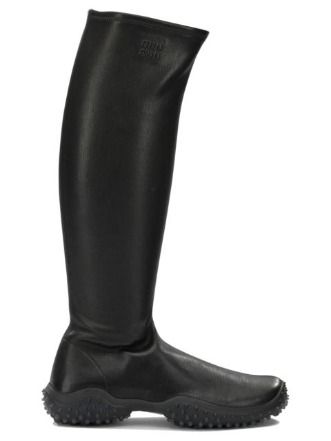 Miu Miu Miu Miu Knee-high Stretch Leather Boots Black