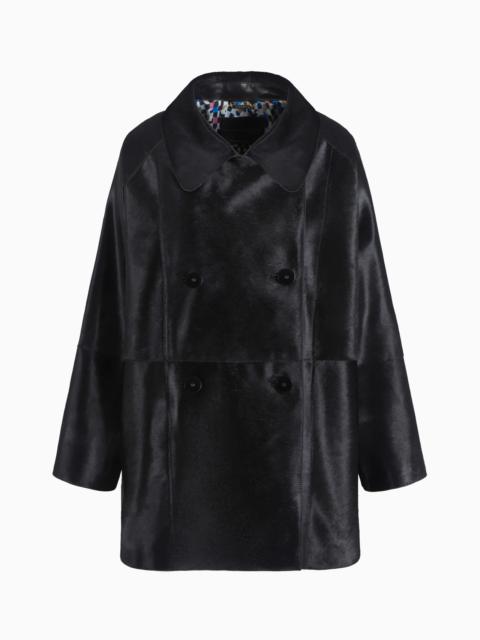 GIORGIO ARMANI PONY SKIN-EFFECT LEATHER DOUBLE-BREASTED PEA COAT