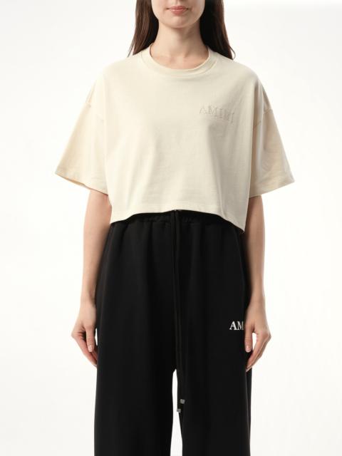 AMIRI Amiri Embroidered Cropped T-Shirt in Alabaster