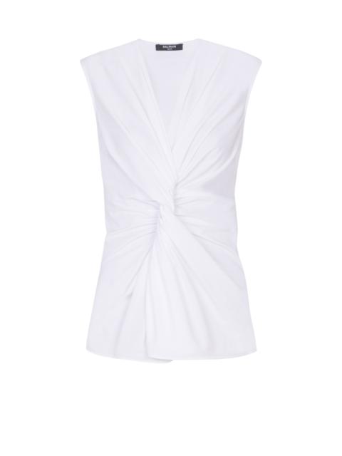 Balmain Draped sleeveless cotton poplin shirt