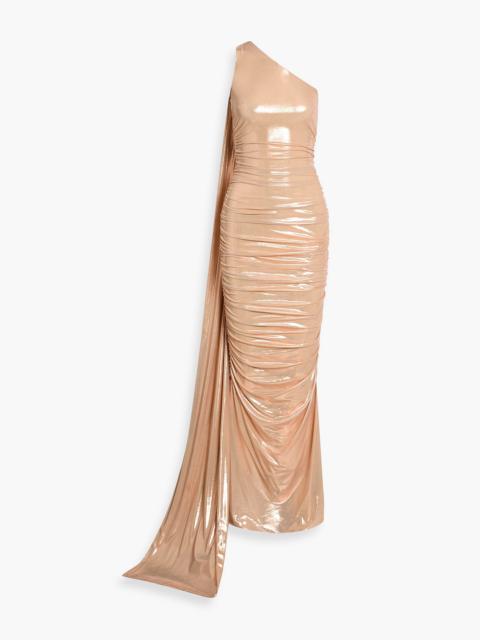 RETROFÊTE Shannon one-shoulder draped lamé maxi dress