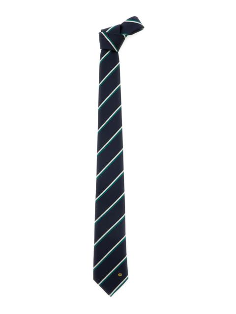 GUCCI Gucci Men Blue Tie With Diagonal Stripe Pattern And Embroidered Logo Detail In Silk Man