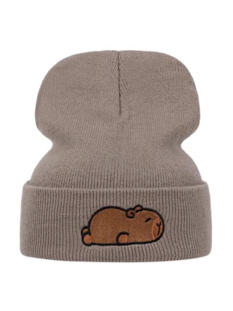 Other Designers Y2K Anime Capybara Khaki Beanies Winter Warm Hat Cute Embroidery Cap Adult Kid