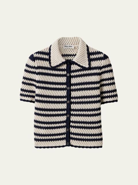Miu Miu Cotton Crochet Short-Sleeve Cardigan