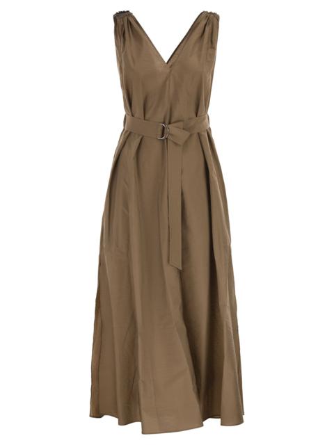 Brunello Cucinelli Brunello Cucinelli Women Techno Cotton Poplin Dress With Belt And Precious Shoulder Detail
