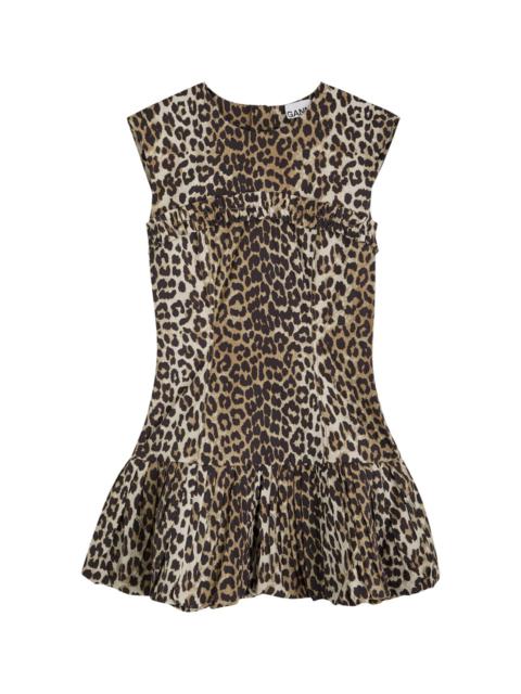 Ganni Leopard-print Cotton-poplin Mini Dress