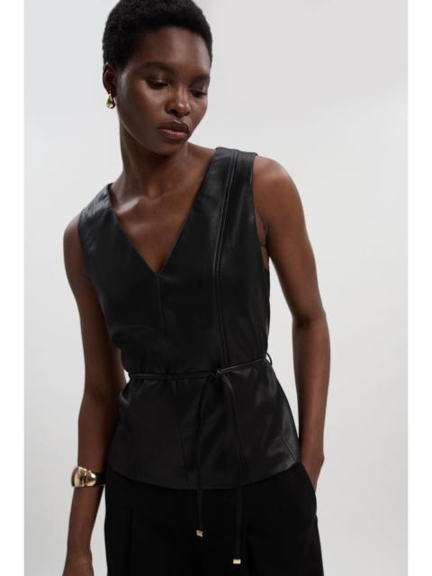 KAREN MILLEN Faux Leather Tie Waist Tailored Top