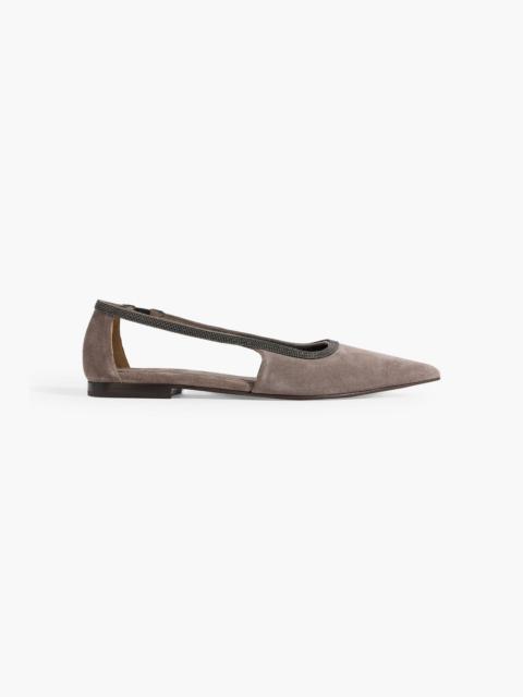 Brunello Cucinelli Bead-embellished suede point-toe flats