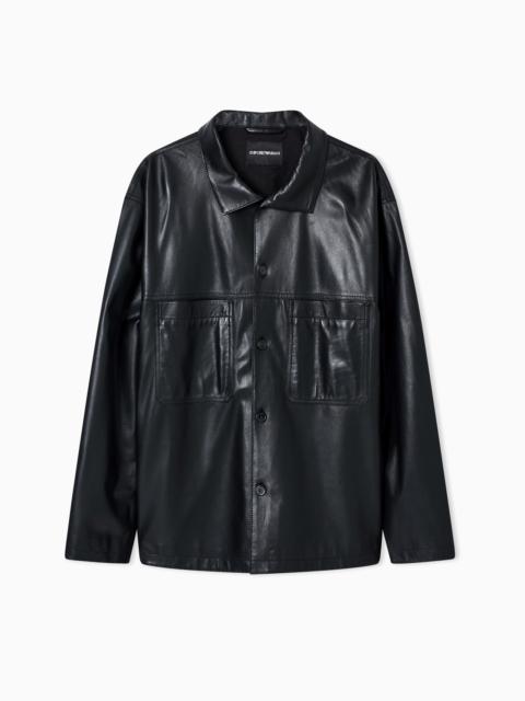 EMPORIO ARMANI ULTRA LIGHT LAMBSKIN NAPPA LEATHER SHIRT JACKET